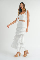 Tube Top And Tiered Ruffle Maxi Skirt Set