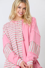 Thermal Stripe & Color Block Oversized Sweatshirt