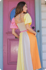 Color Block Linen Long Skirt