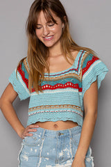 Handmade Thin Cropped Square Neck Sweater