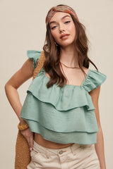 All Over Ruffle Square Neck Blouse Top