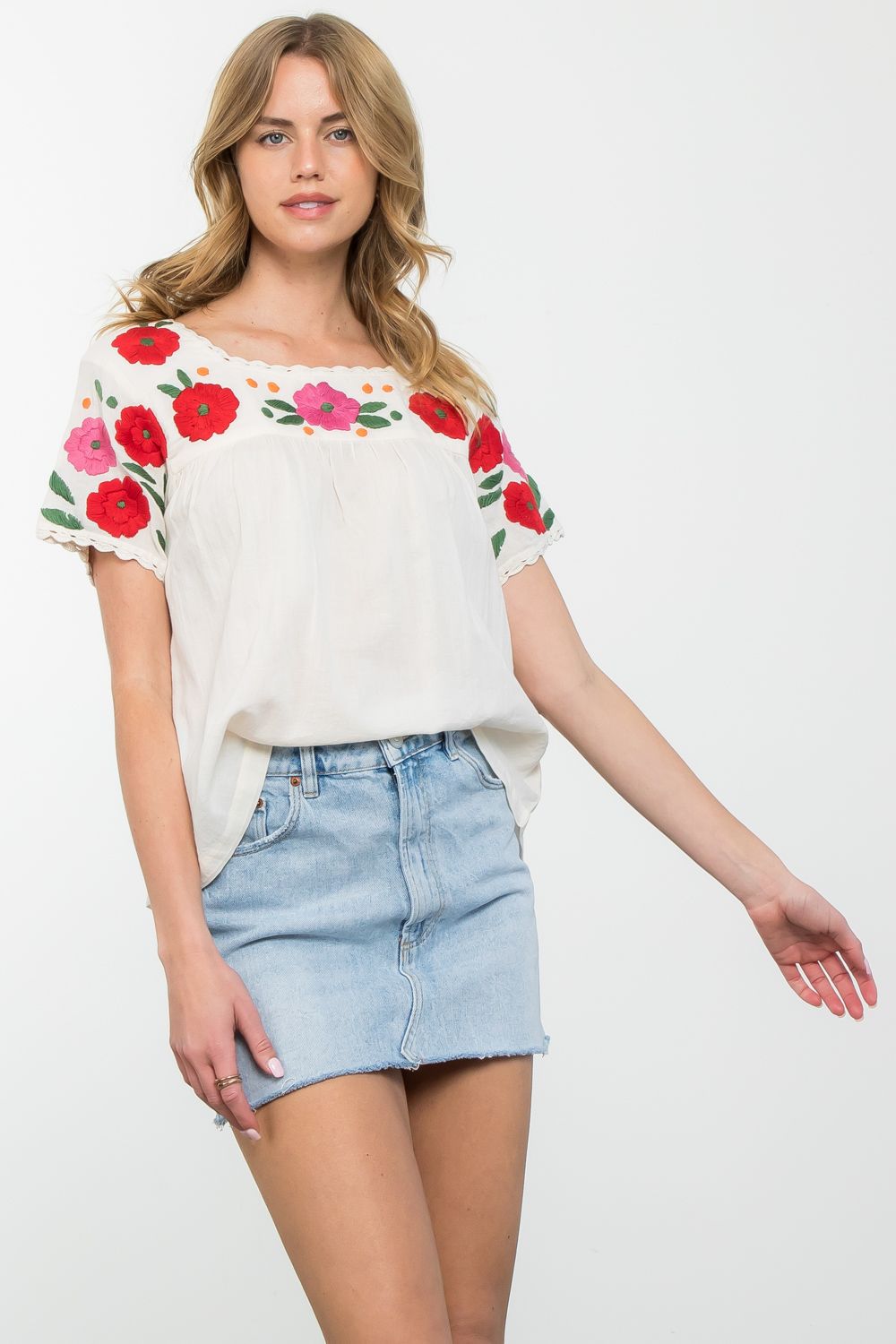 Flower Embroidered Short Sleeve Top