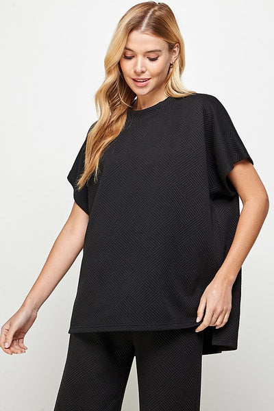 Multi-Color Textured Soft Cropped Lounge Set With Drop Shoulder Top