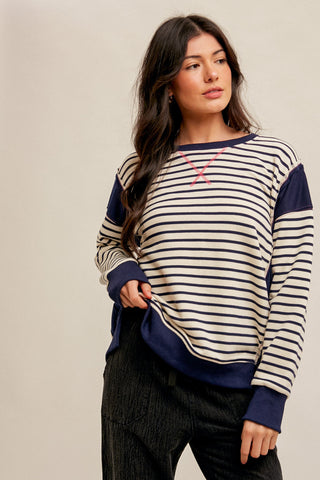 French Terry Stripe Mix Oversized Pullover