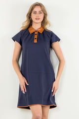 Collared Short Sleeve Midi Dress