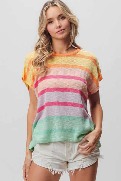 Multi Color Striped Sweater Top