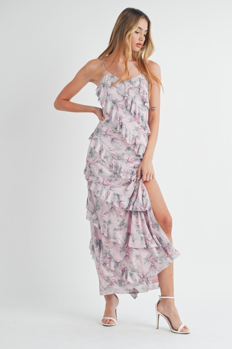 Tiered Ruffled Maxi Dress Medium / Pink Lavender Tiered Ruffled Maxi Dress Medium / Pink Lavender