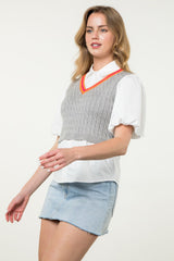 Poplin Sleeve Knit Top