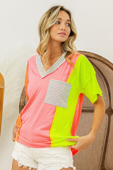 Color Block V-Neck Top