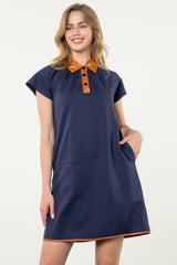 Collared Short Sleeve Midi Dress