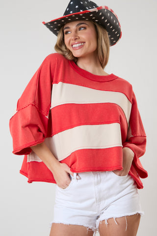 Color Block Washed Crop T-Shirt