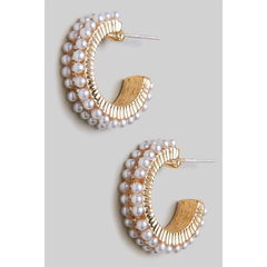 Dainty Pearl Bead Hoop Earrings