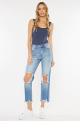KANCAN REGINA HIGH RISE CHEWED UP MOM JEAN