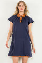 Collared Short Sleeve Midi Dress