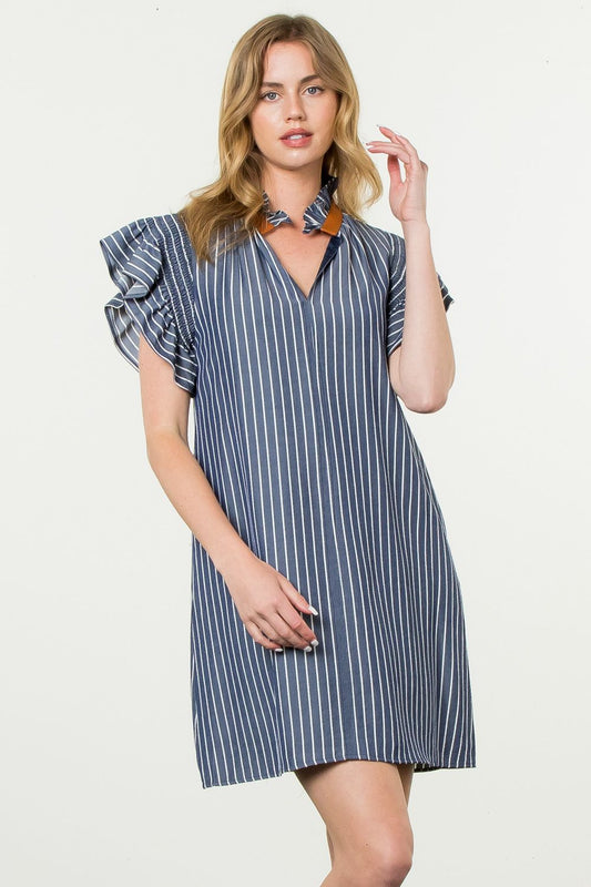 Flutter Sleeve Striped Midi Dress