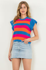 Short Sleeve Multi Color Knit Top