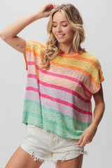 Multi Color Striped Sweater Top