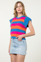 Short Sleeve Multi Color Knit Top