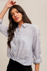 Pleated Hem Stripe Button Down Shirt