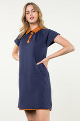 Collared Short Sleeve Midi Dress