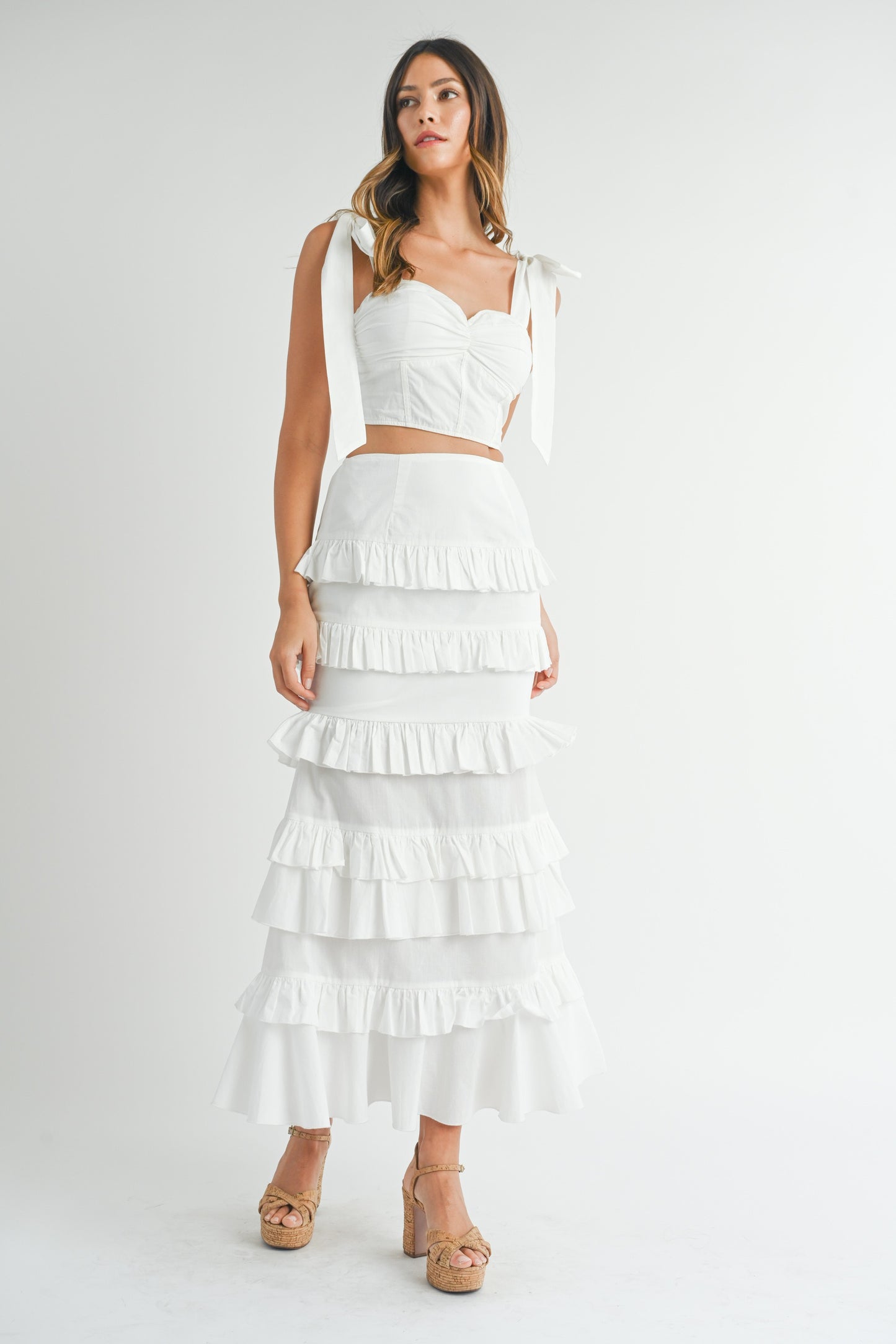 Tube Top And Tiered Ruffle Maxi Skirt Set