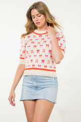 Short Sleeve Ribbon Pattern Knit Top