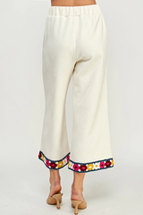 Crochet Trimmed Soft Cropped Wide Texture Lounge Pants