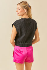 Checkered V-Neck Cropped Vest Sweater