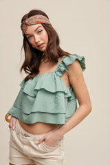 All Over Ruffle Square Neck Blouse Top