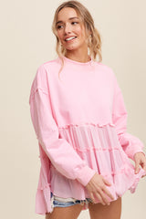 Crew Neck Sweat Top with Tiered Babydoll Contrast