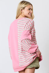 Thermal Stripe & Color Block Oversized Sweatshirt