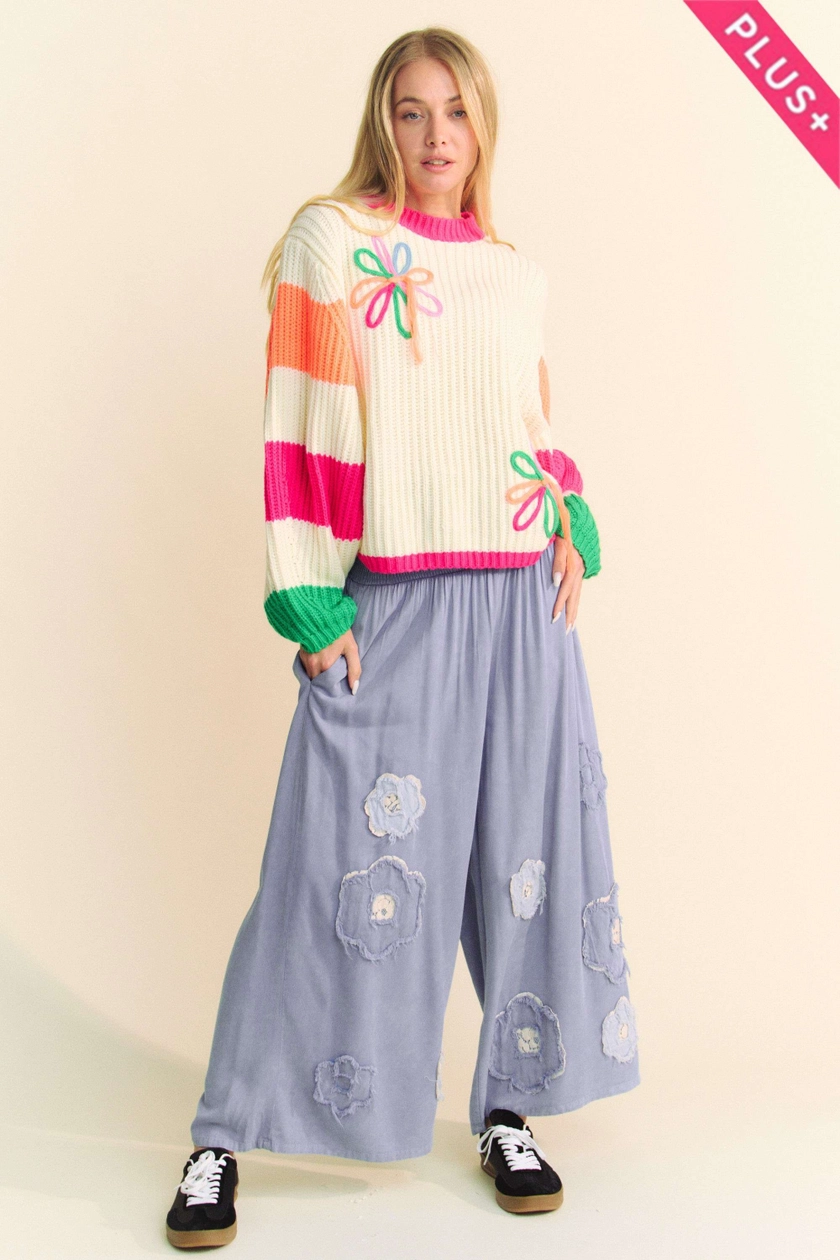 Chunky Thread Flower Multi Striped Sweater