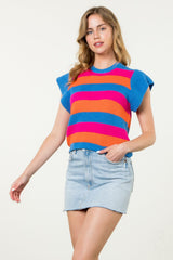 Short Sleeve Multi Color Knit Top