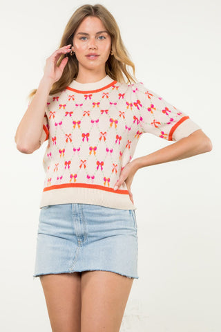 Short Sleeve Ribbon Pattern Knit Top