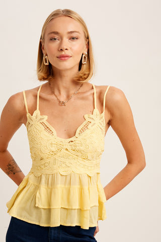 Crochet Lace Chest Layered Crop Camisole Top