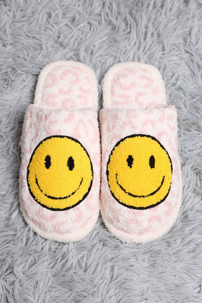 ComfyLuxe Leopard Pattern w/Embroidered Happy Face Luxury Soft Slippers