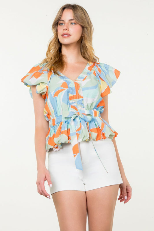 Short Sleeve Multi Color Print Top