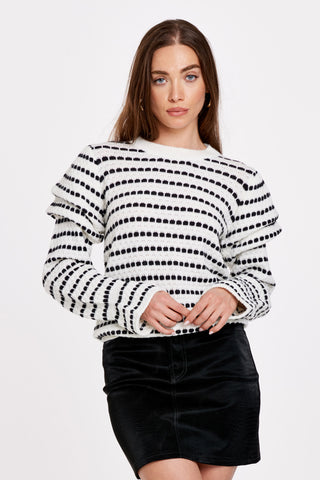 Haisley Crew Neck Double Ruffle Long Sleeve Relaxed Fit Top