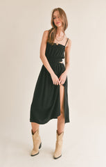 At Ease Linen Blend Side Cutout Midi Dress
