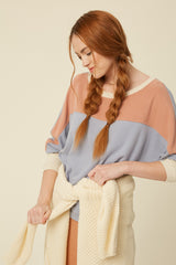 Fleeced Rib Color Block Dolman Sleeve Knit Top