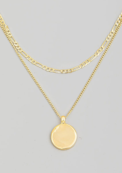 Layered Chain Link Disc Pendant Necklace