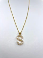 Large Pearl Gold Initial Necklace
