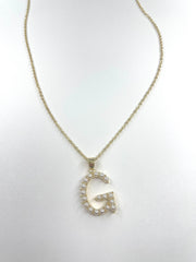 Large Pearl Gold Initial Necklace