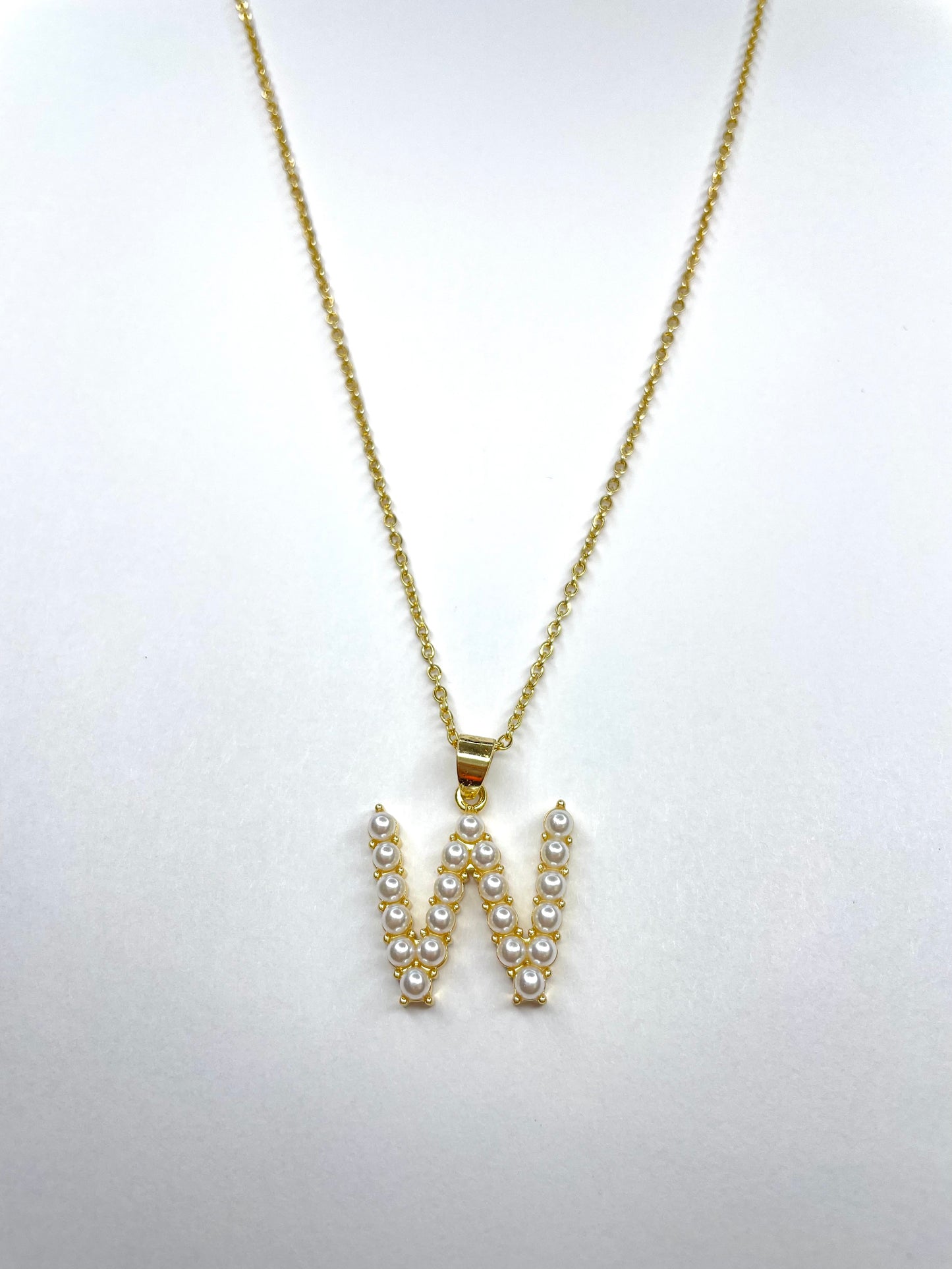 Large Pearl Gold Initial Necklace