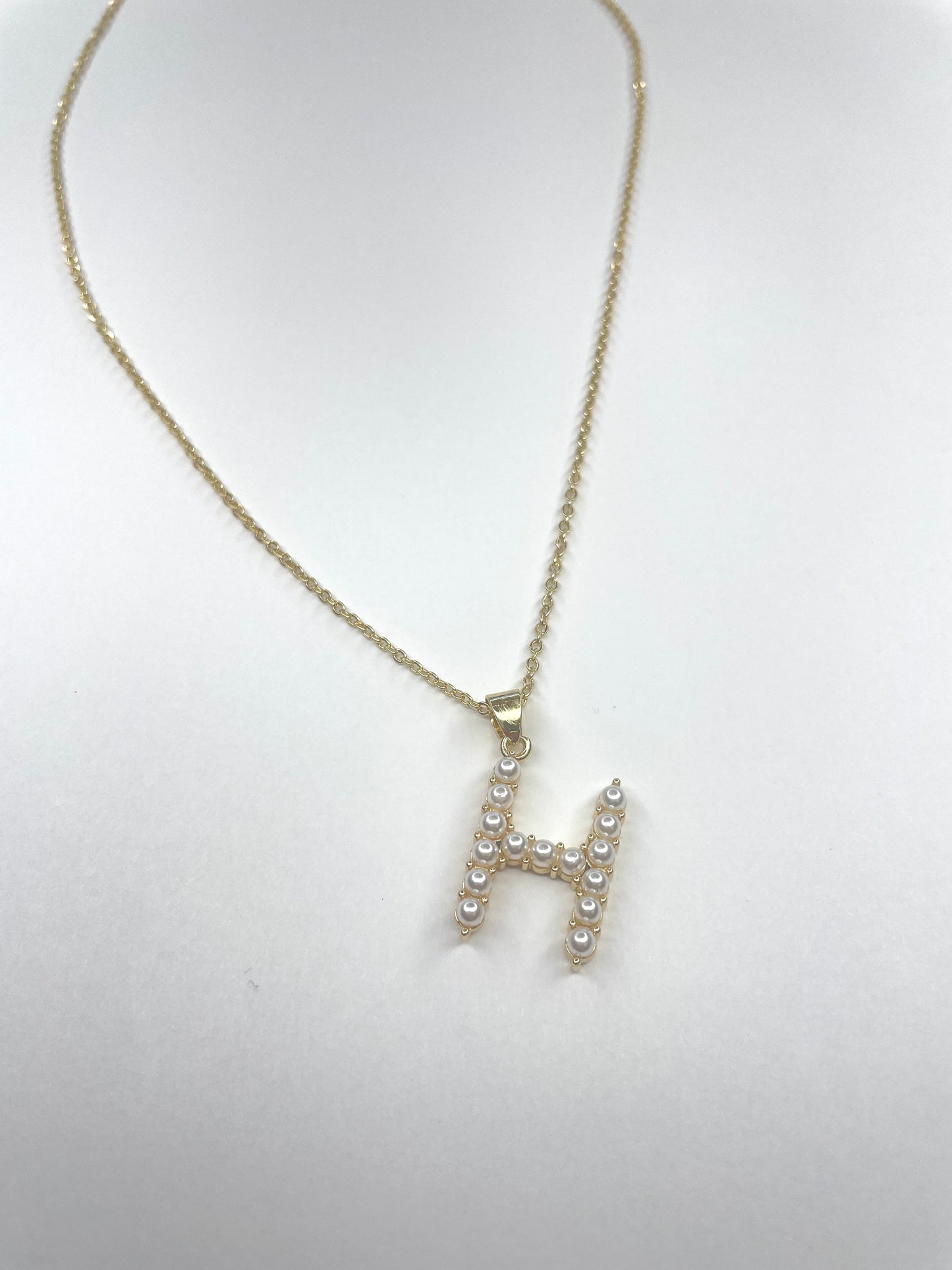 Large Pearl Gold Initial Necklace