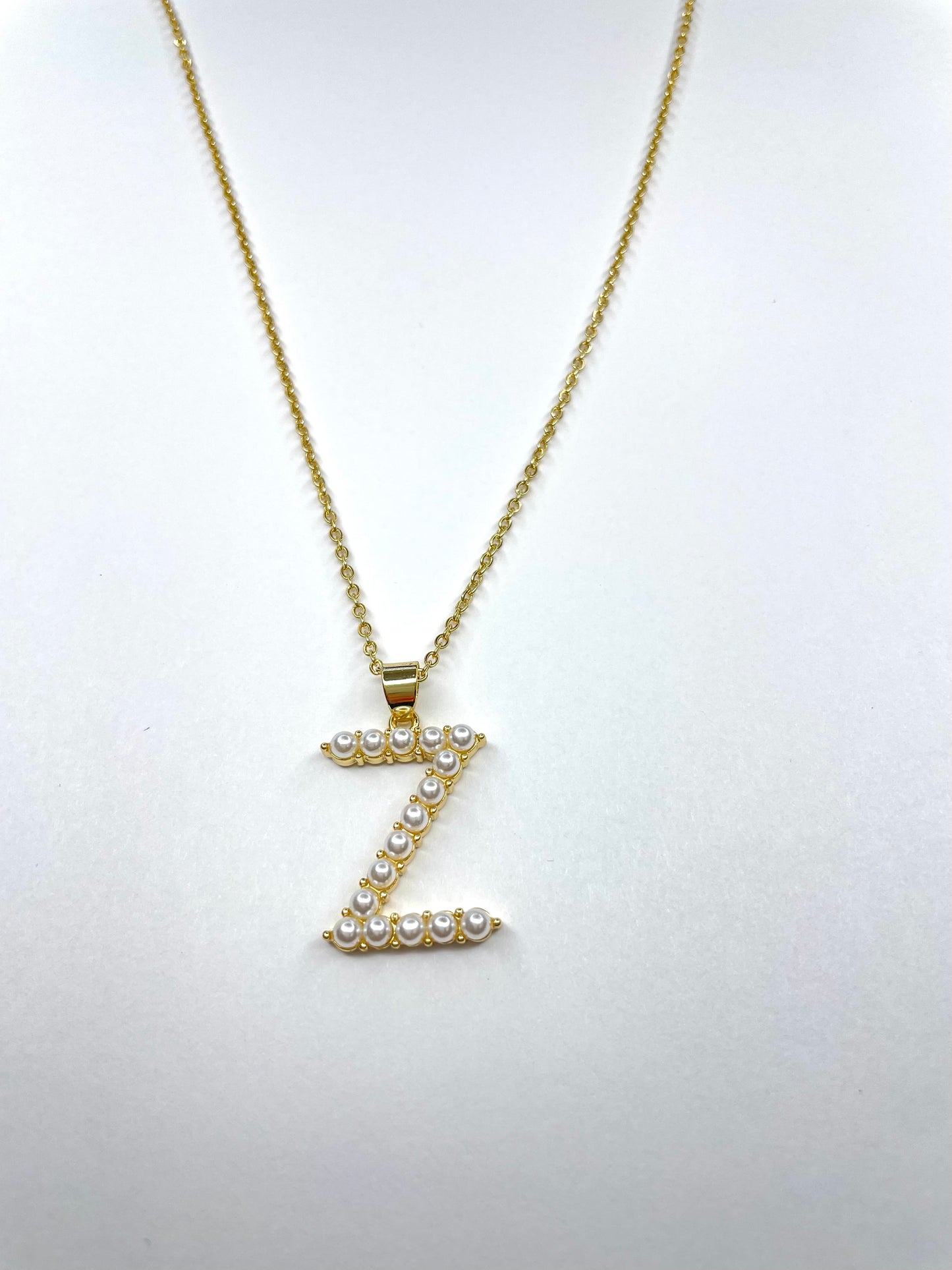 Large Pearl Gold Initial Necklace