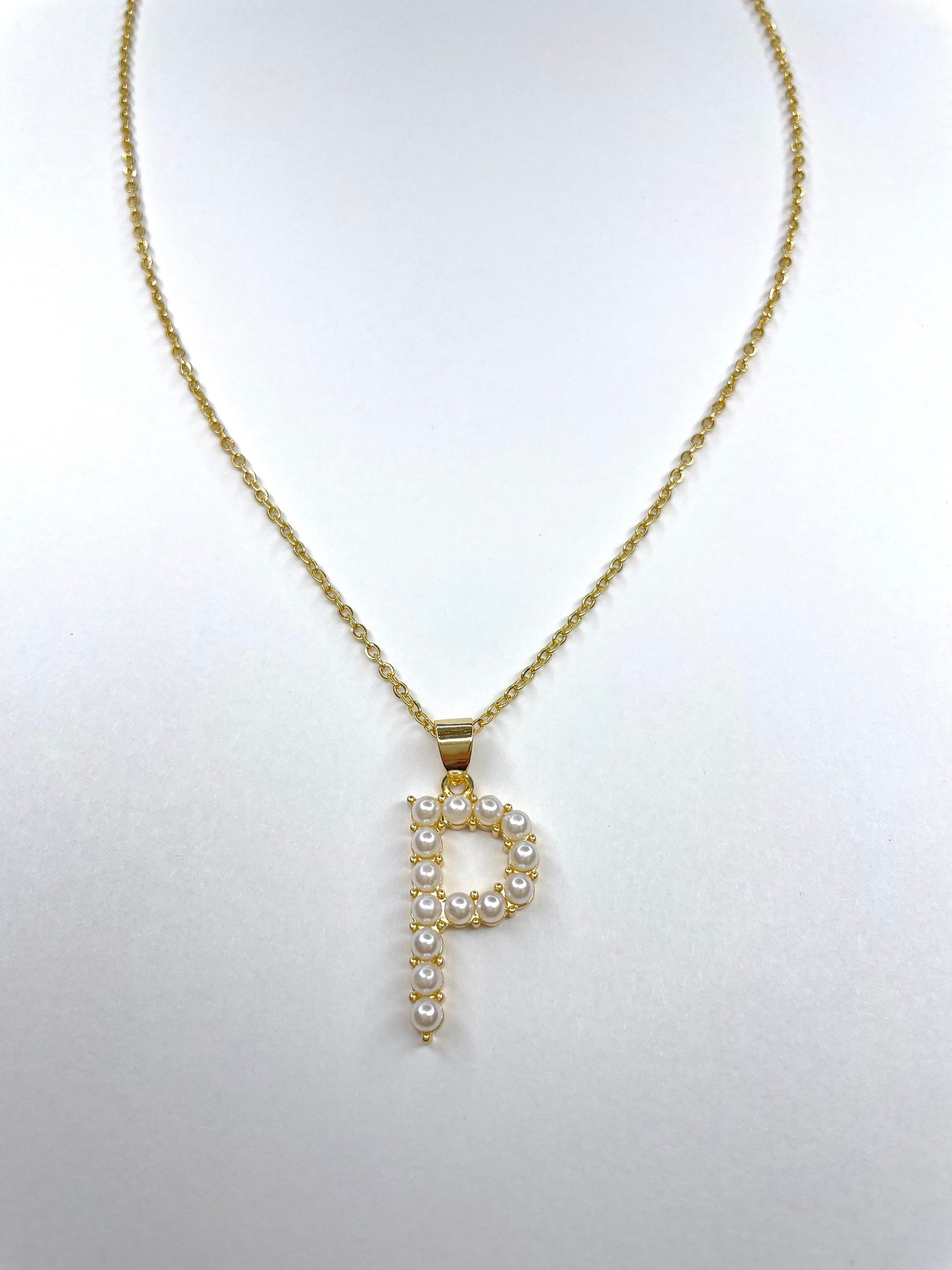 Large Pearl Gold Initial Necklace