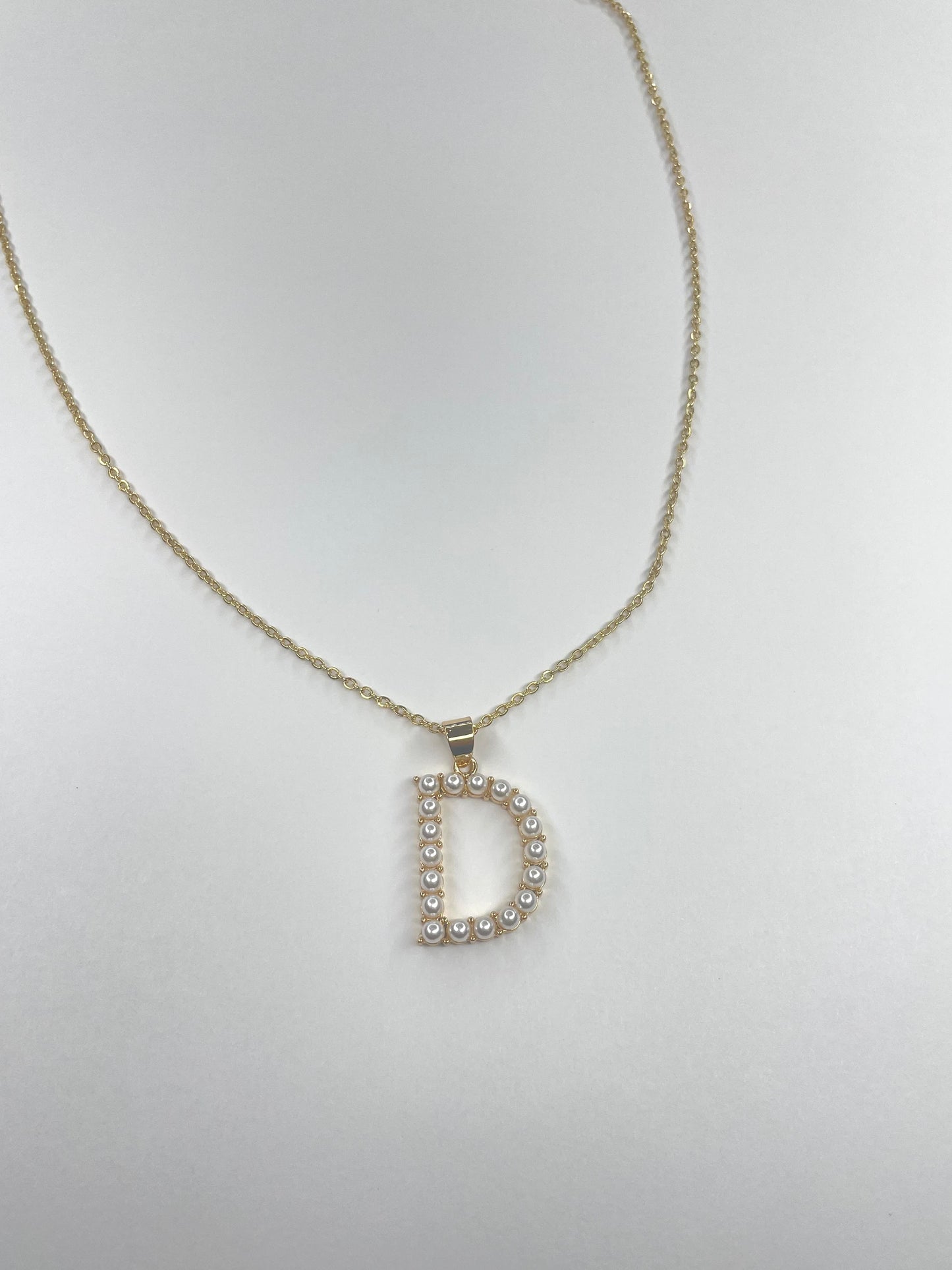 Large Pearl Gold Initial Necklace