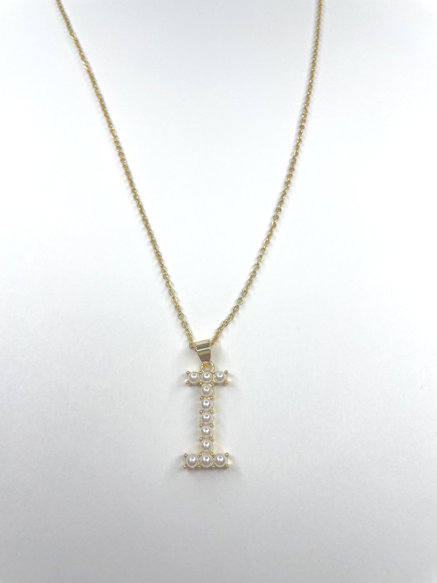 Large Pearl Gold Initial Necklace